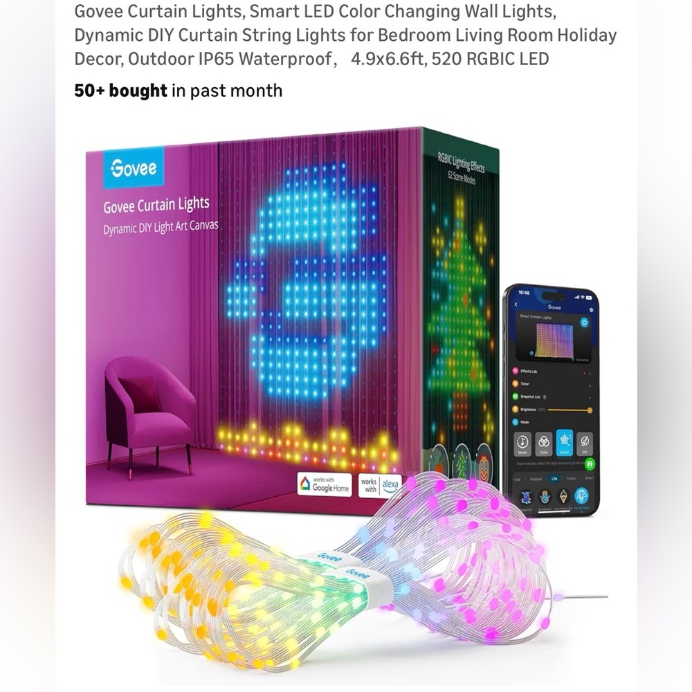 Govee Smart LED Curtain Lights - Multicolor